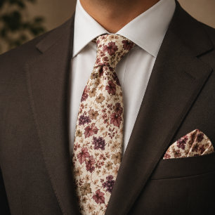 Vintage Vineyard Grapes Burgundy Wine Floral Neck Tie