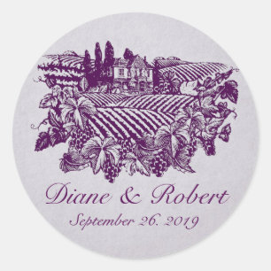 Vintage Vineyard Grapes Purple Custom Wedding Classic Round Sticker