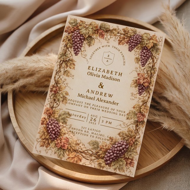 Vintage Vineyard Grapes Wedding Invitation (Creator Uploaded)