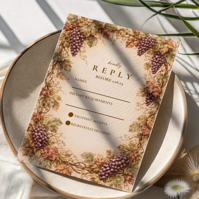 Vintage Vineyard Grapes Wedding RSVP Card (Creator Uploaded)