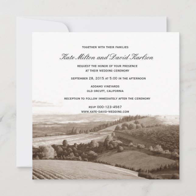 Vintage Vineyard Landscape Winery Wedding Invite (Front)