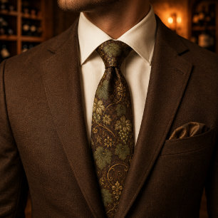 Vintage Vineyard Luxury Brown Grape Vine Old Money Neck Tie
