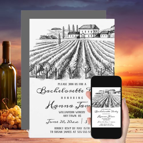 Vintage Vineyard Theme Country Bachelorette Party Invitation