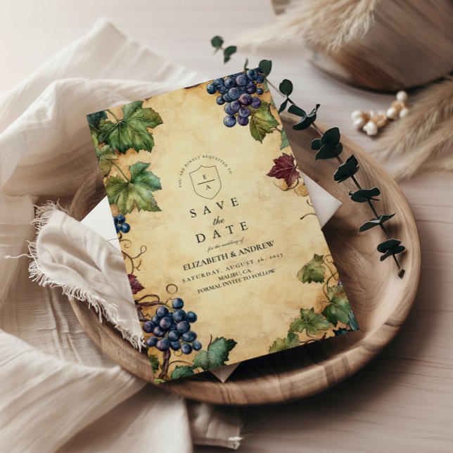 Vintage Vineyard Wedding Grapevine Theme Save The Date (Creator Uploaded)