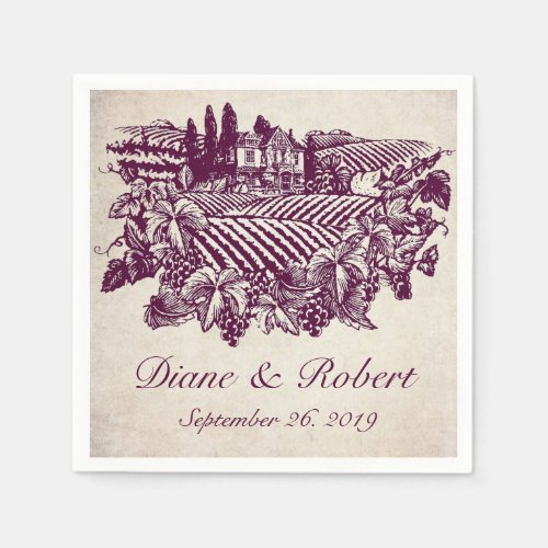 Vintage Vineyard Winery Burgundy Custom Wedding Paper Napkins