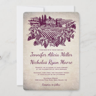 Vintage Vineyard Winery Burgundy Wedding Invitation