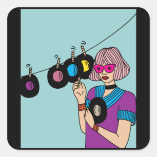 Vintage Vinyl Plates Of Records Square Sticker
