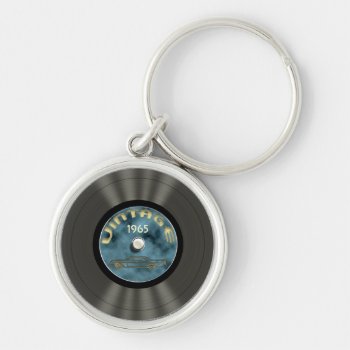 Vintage Vinyl Record (blue) Premium Keychain by Specialeetees at Zazzle