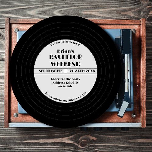 Vintage Vinyl Record Music Black Bachelor Weekend Invitation