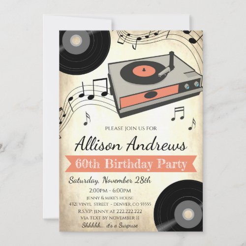 Vintage Vinyl Record Party Invitation