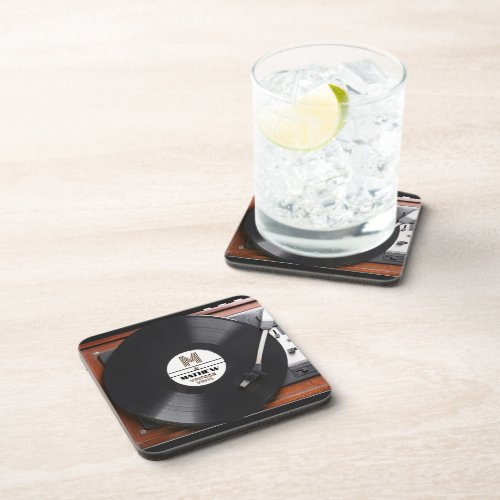 Vintage Vinyl Record Player Beverage Coaster