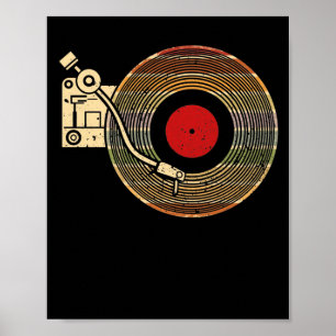 Vintage Vinyl Record Player Sketch Drawing Poster