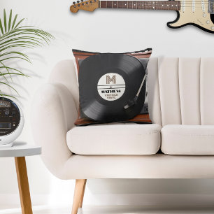 Vintage Vinyl Record Player Throw Pillow