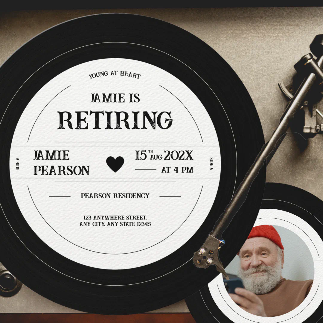 Vintage Vinyl Record Retirement Party Invitation (Creator Uploaded)