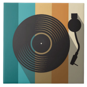Vintage Vinyl Record Turntable Minimalist Music Ceramic Tile