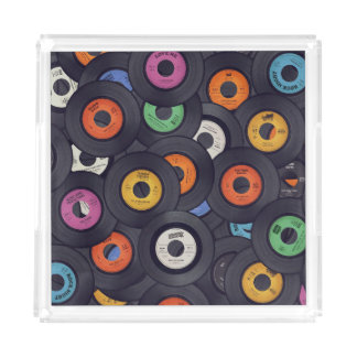 Vintage Vinyl Records Music Background Acrylic Tray