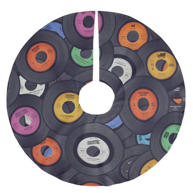 Vintage Vinyl Records Music Background Brushed Polyester Tree Skirt (Front)