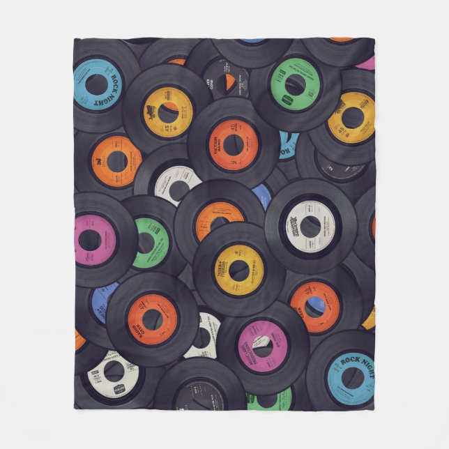 Vintage Vinyl Records Music Background Fleece Blanket (Front)