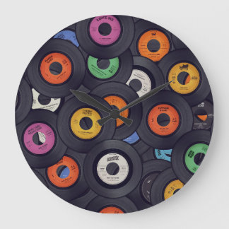 Vintage Vinyl Records Music Background Large Clock