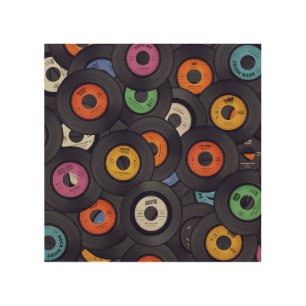 Vintage Vinyl Records Music Background Wood Wall Art