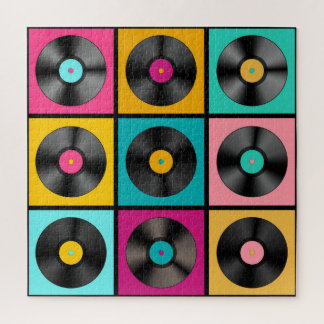 Vintage Vinyl Records Retro Background Jigsaw Puzzle