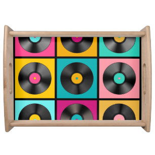 Vintage Vinyl Records Retro Background Serving Tray