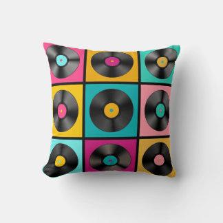 Vintage Vinyl Records Retro Background Throw Pillow