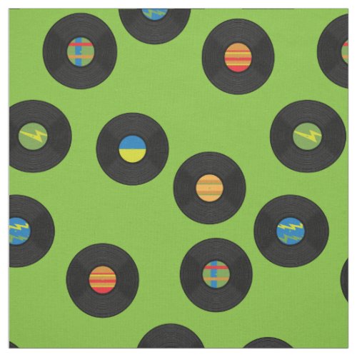 Vintage Vinyl Records Retro Music Avocado Green Fabric