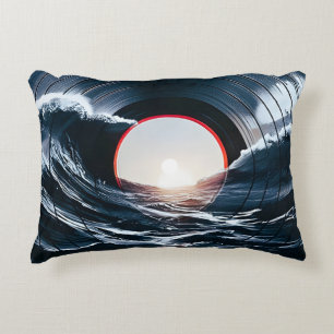Vintage Vinyl Surf Wave Ocean Retro Music Accent Pillow