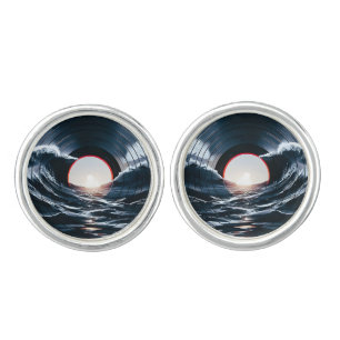 Vintage Vinyl Surf Wave Ocean Retro Music Cufflinks