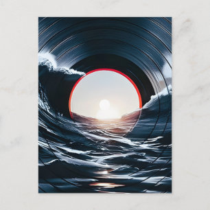 Vintage Vinyl Surf Wave Ocean Retro Music Holiday Postcard