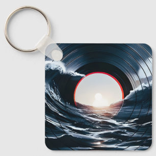 Vintage Vinyl Surf Wave Ocean Retro Music Keychain