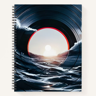 Vintage Vinyl Surf Wave Ocean Retro Music Notebook