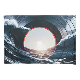 Vintage Vinyl Surf Wave Ocean Retro Music Pillow Case