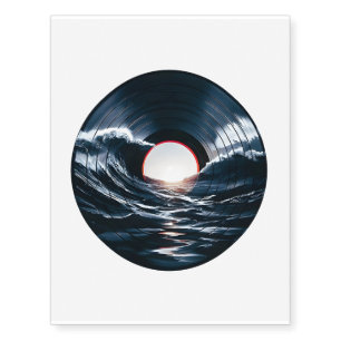 Vintage Vinyl Surf Wave Ocean Retro Music Temporary Tattoos