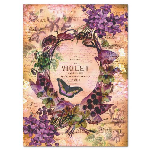 Vintage Violet Butterfly Ephemera Decoupage Tissue Paper