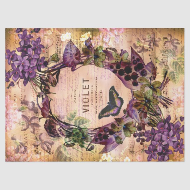 Vintage Violet Butterfly Ephemera Decoupage Tissue Paper (Front)