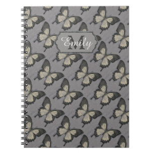 Vintage Violet Butterfly Pattern Personalised Notebook