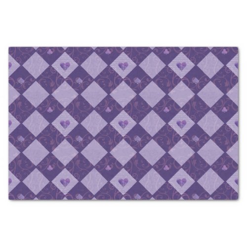 Vintage Violet Checkerboard  Playing Card Suits Tissue Paper