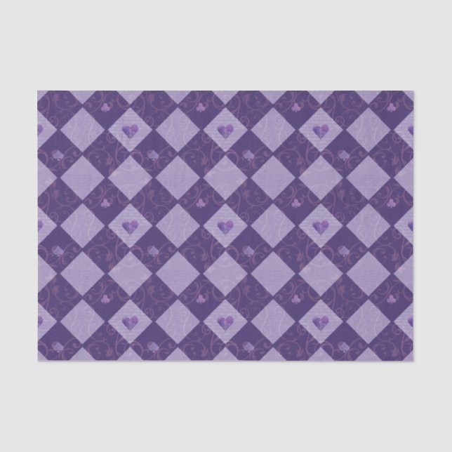 Vintage Violet Checkerboard & Playing Card Suits Tissue Paper (Front)
