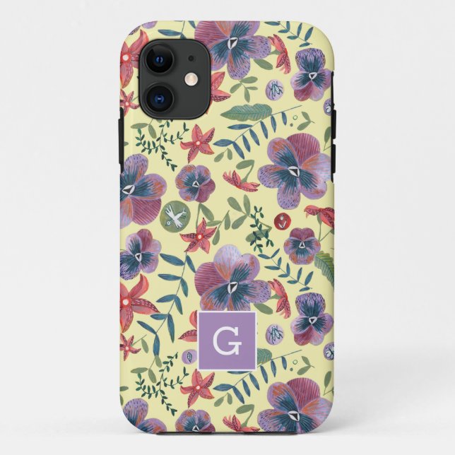 Vintage Violet Floral Botanical Pattern Phone Case (Back)