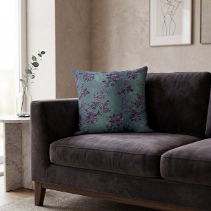 Vintage Violet Floral Damask Green Gray Pattern Throw Pillow