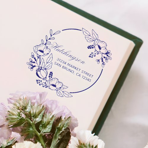 Vintage Violet Hand_drawn Wreath Return Address Self_inking Stamp