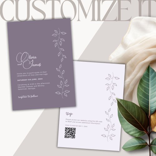 Vintage Violet Modern Wedding QR Code Invitation