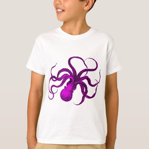 Vintage Violet Octopus Design T_Shirt