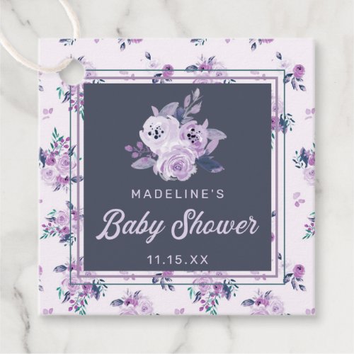 Vintage Violet Purple Floral Baby Shower Thank You Favor Tags