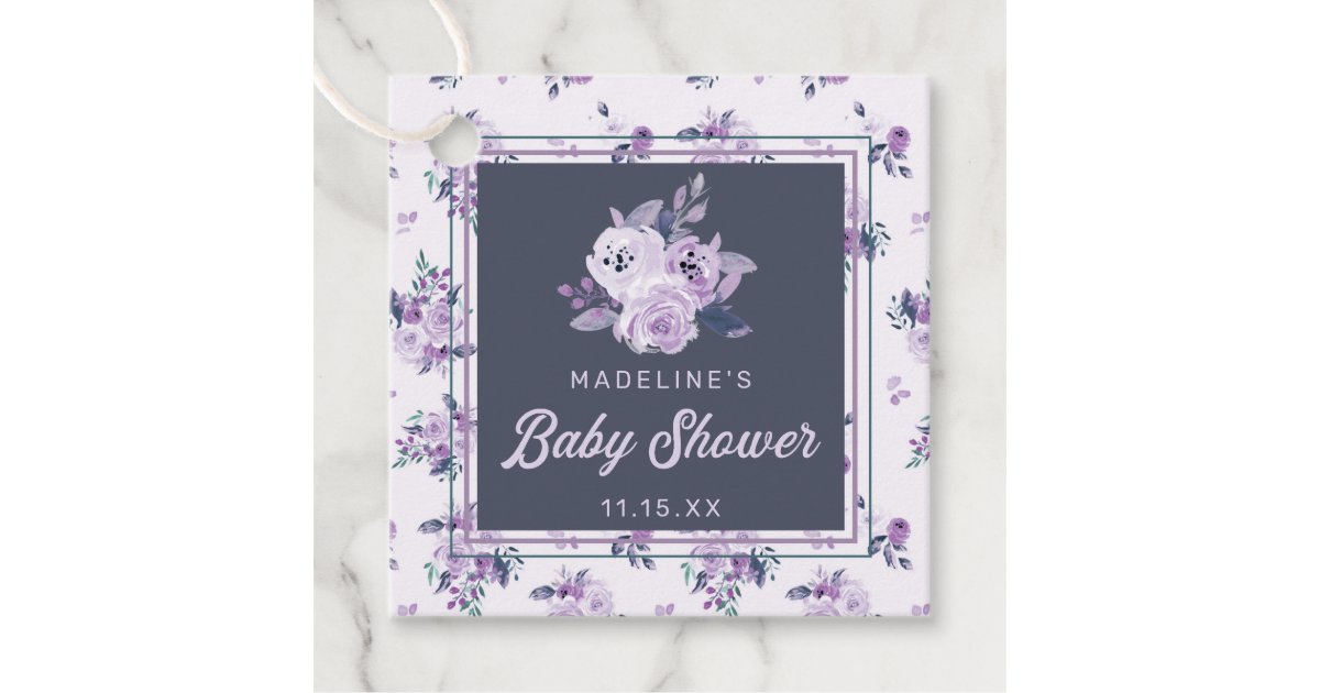 Vintage Violet Purple Floral Baby Shower Thank You Favor Tags | Zazzle