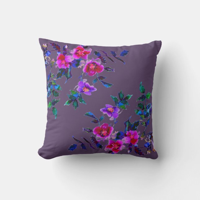 Vintage violet Rose Throw Pillow (Front)
