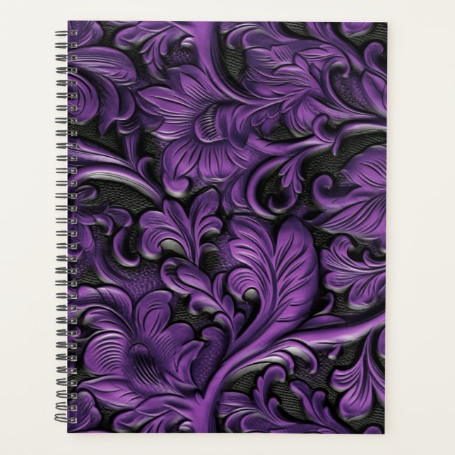 Vintage violet tooled leather  planner (Front)