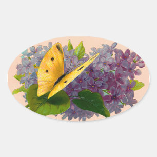 Vintage Violets and Butterfly Oval Sticker